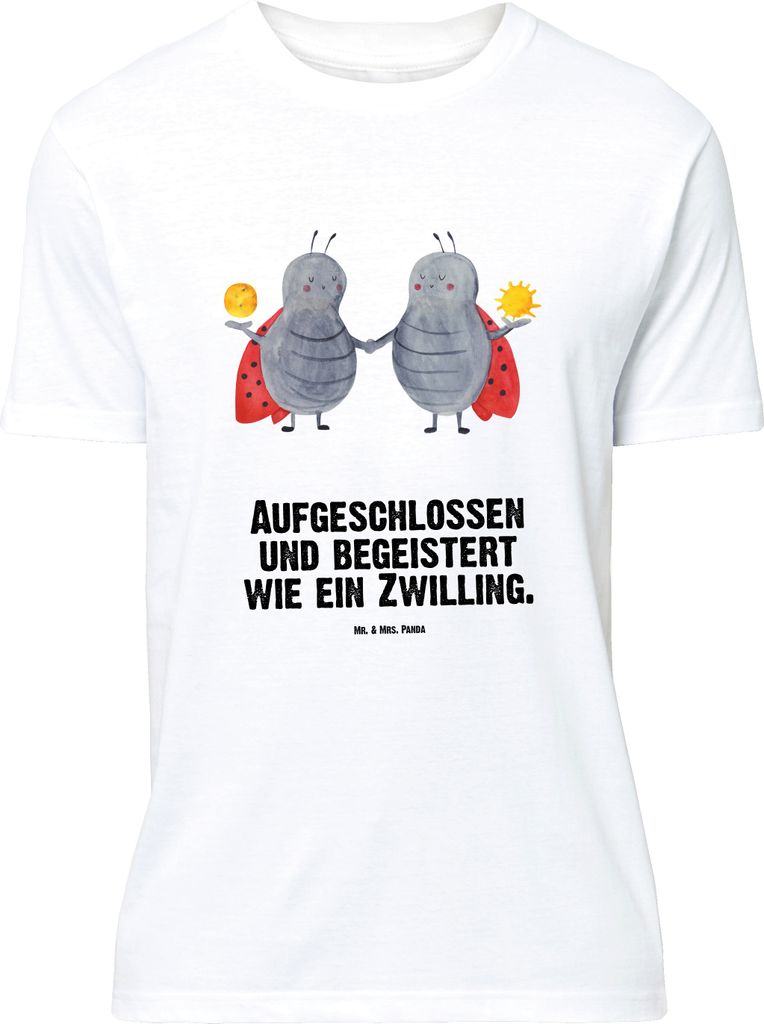 Mr. & Mrs. Panda Größe L T-Shirt Sternzeichen Zwilling - Weiß - Geschenk, mit Spruch, Marienkäfer, Zwillingsbruder, Zwillinge, Glückskäfer, S...