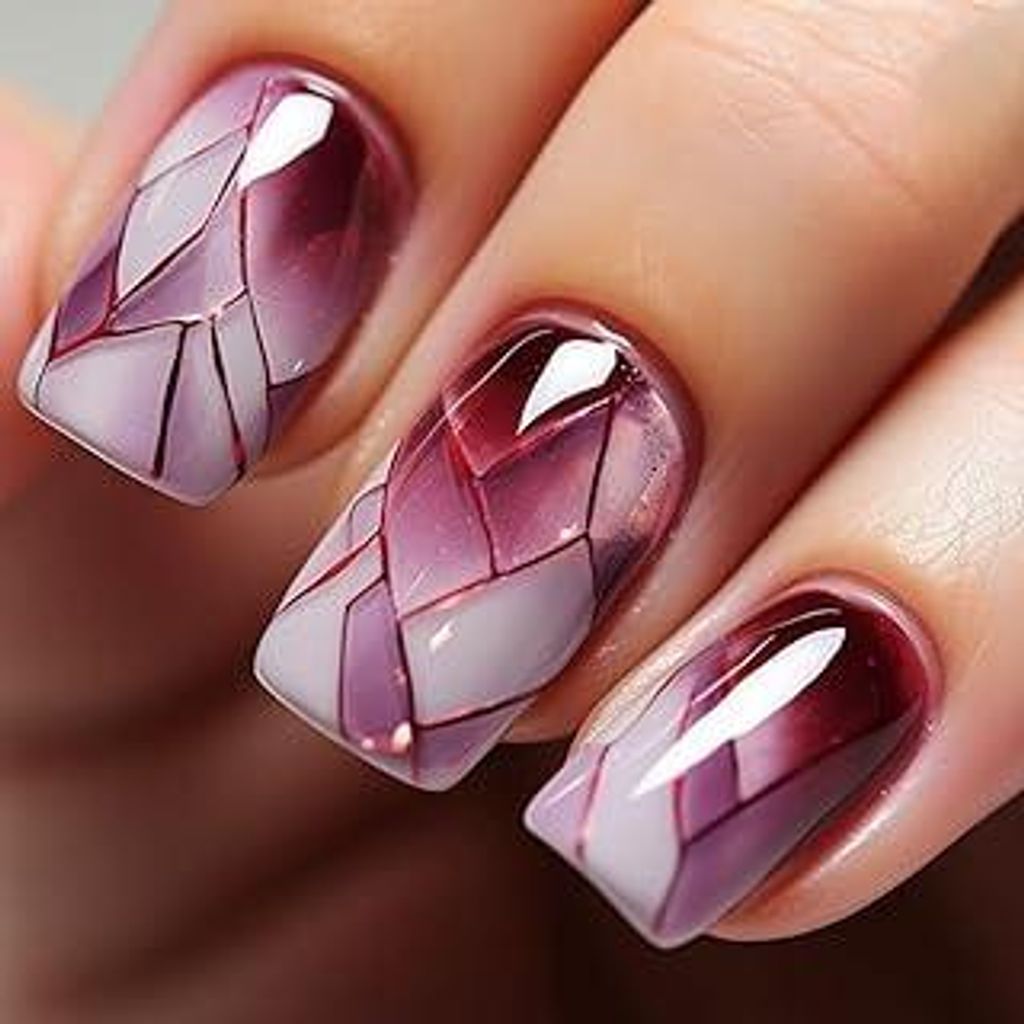 JUSTOTRY 24 Stück Burgundy Rot Nägel Zum Aufkleben Kurz,Einfarbig Eckig Press on Nails Design,Glossy Stripes Kunstnägel Fake Nails,French Square...
