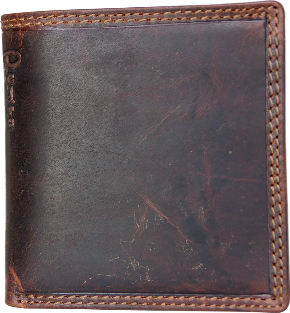 Porte-monnaie carré pour homme en cuir véritable huilé haute qualité
