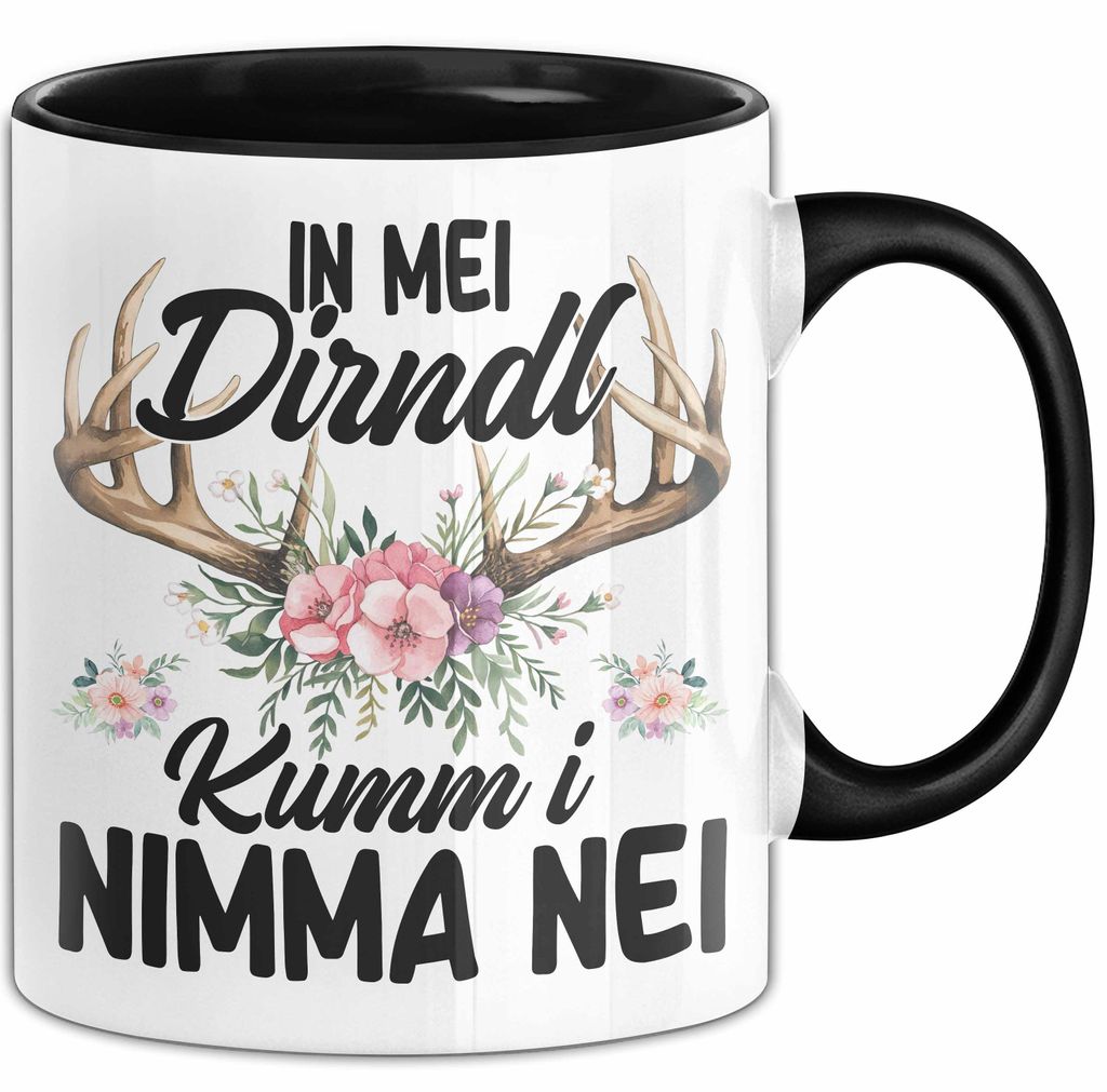 Oktober In Mei Dirndl Kumm I Nimma Nei Geschenk Tasse Becher (Schwarz)