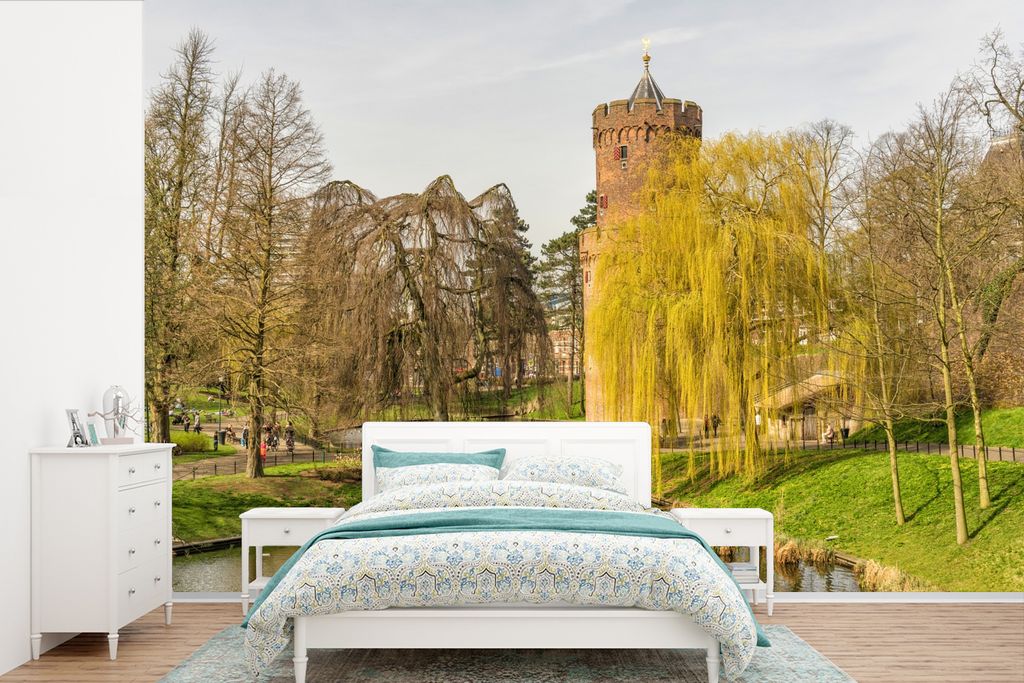 MuchoWow Fototapete für Wohnzimmer oder Schlafzimmer Wandtapete Vinyl Motivtapete Wasser - Baum - Nijmegen - 330x220 cm - Fototapeten