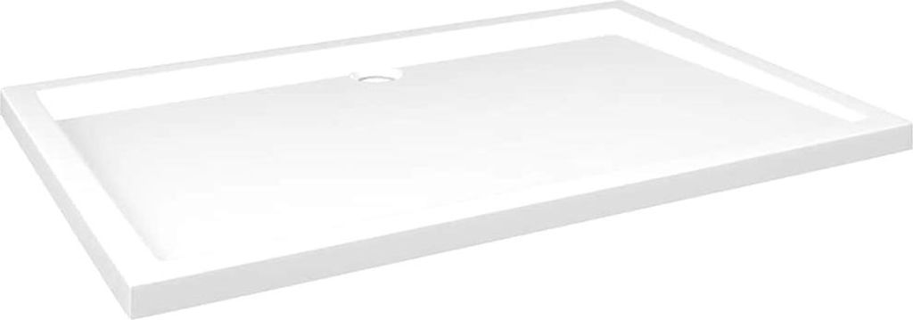 A white rectangular shower tray with a drain hole in the center.