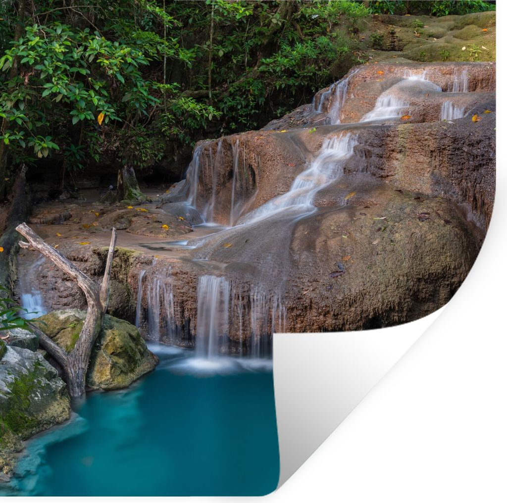 MuchoWow Wandtattoo Wandsticker Wandaufkleber Wasserfall - Felsen - Landschaft 50x50 cm Selbstklebend und Repositionierbar - Selbstklebend - Foto...