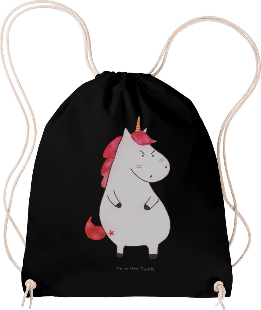 Mr. & Mrs. Panda Stoffbeutel Einhorn Wut - Schwarz - Geschenk, Arbeit, Turnbeutel, Jutebeutel, sporttasche klein, Spaß, Unicorn, Nein, gym tasche,...