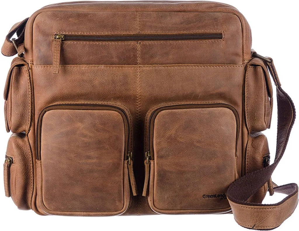 GreenLand Nature Monte XL Sac Ordinateur Portable en Cuir Véritable Brun