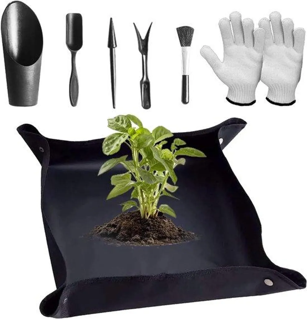 Tapis de jardinage étanche 100x100 cm et mini outils pour rempotage net