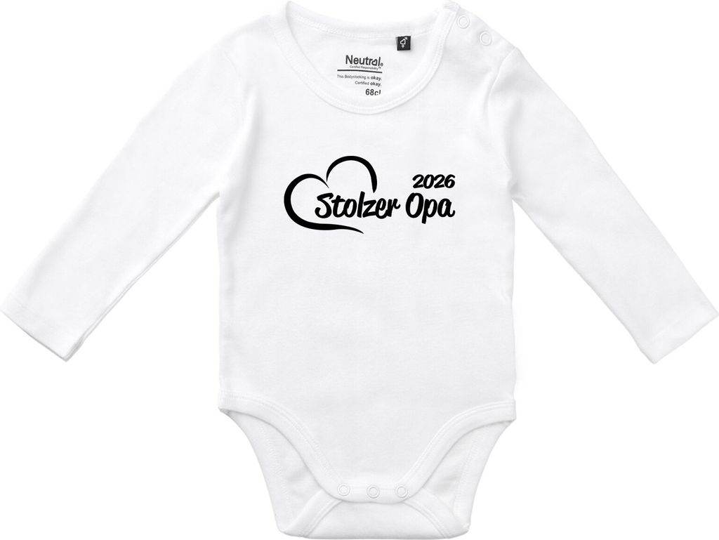 Huuraa Baby Body Stolzer Opa 2026 Herz 62 White Baumwolle Fairtrade Langarmbody Geschenkidee