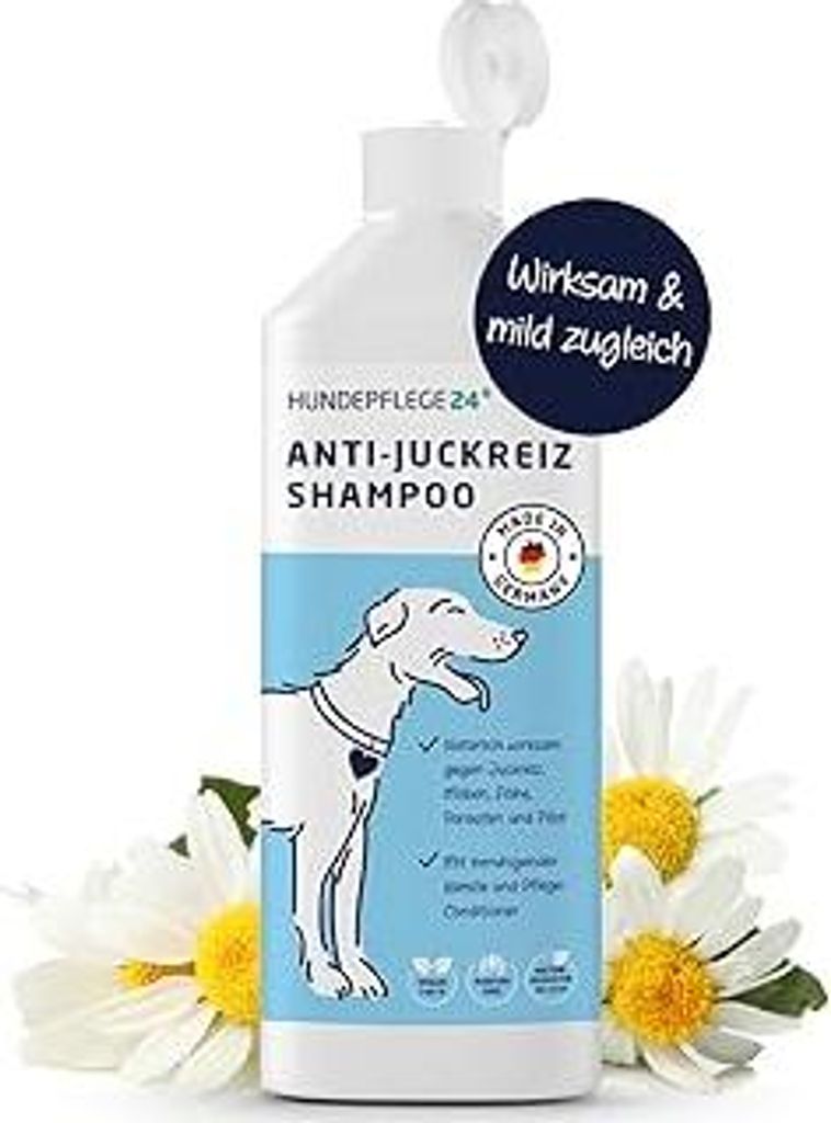 Natürliches Hundeshampoo gegen Juckreiz 3in1 - Mit Fellglanzformel und integriertem Conditioner - Unterstützend bei Milben, Flöhe & Pilzbefall -...
