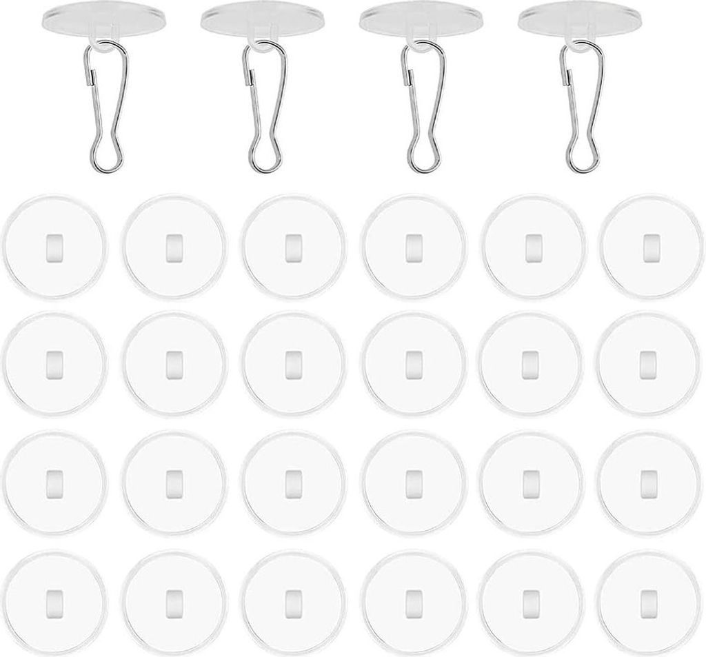 30 Stück Transparente Selbstklebende Deckenhaken, Haken Decke ohne Bohren, Klebehaken Decke mit Fahnenmast-Clips für Schlafzimmer, Badezimmer, Ha...