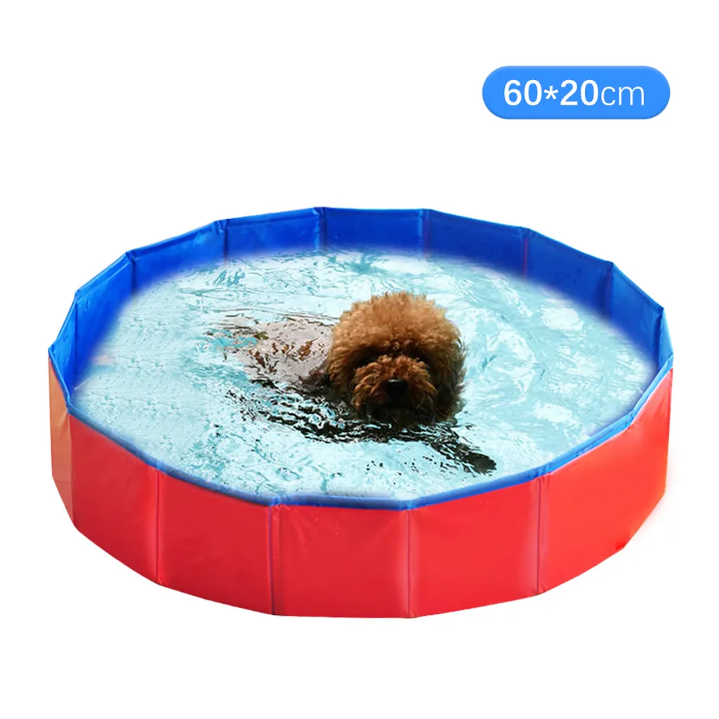 Piscina per Cani Piccoli 60x20 - Vasca Pieghevole PVC Rosso Blu per Estate