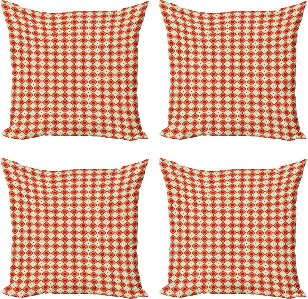 ABAKUHAUS Abstrakt Kissenbezug Set (4 Stück), Blumen-Inspired Squares, Moderner Doppelseitiger Digitaldruck, 50 cm x 50 cm, Magenta Marigold