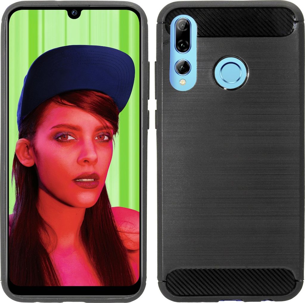 cofi1453 Silikon Hülle Carbon kompatibel mit HUAWEI P SMART+ PLUS 2019 TPU Case Soft Handyhülle Cover Schutzhülle Schwarz