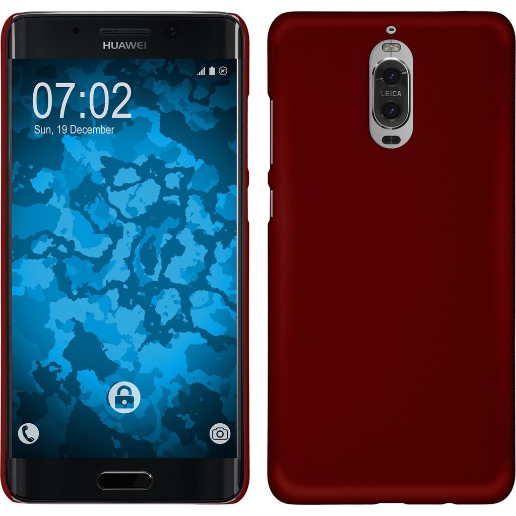 PhoneNatic Case kompatibel mit Huawei Mate 9 Pro - Hülle rot gummiert Hard-case + 2 Schutzfolien
