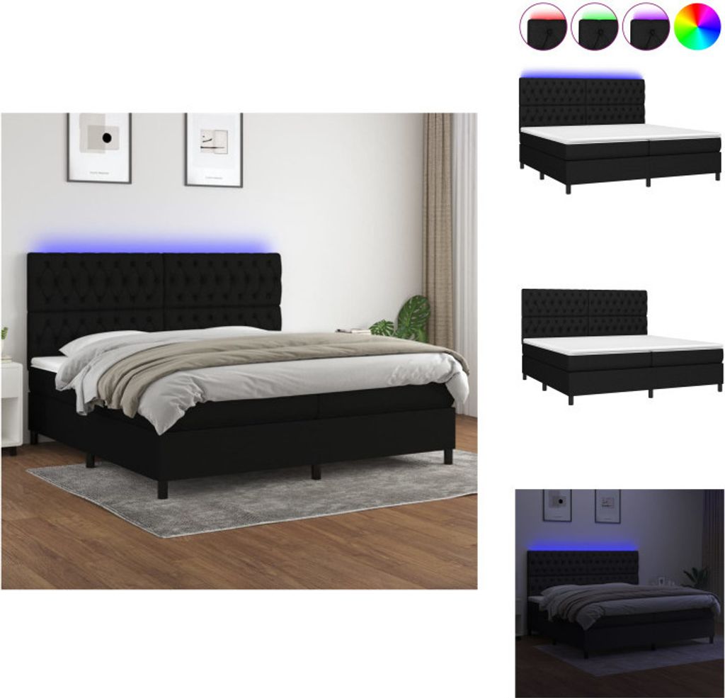 vidaXL Boxspringbett mit Matratze & LED Schwarz 200x200 cm Stoff - Betten & Bettgestelle