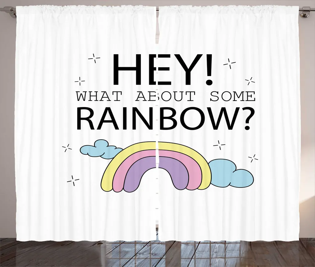 ABAKUHAUS Tenda rustica con slogan per ragazze, disegno di Fluffy Clouds, tenda con passanti e ganci per camera da letto, 280 x 245 cm, multicolore