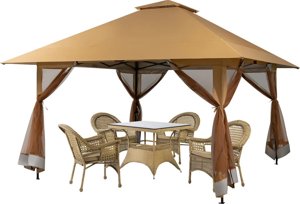 Abri de Jardin 4x4m Anti-Insectes et Montage Rapide pour Terrasse Kaki