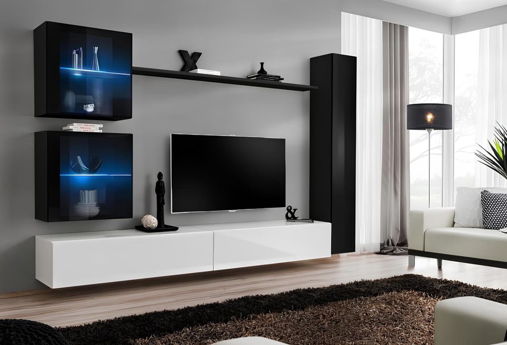Wohnwand Set 6tlg Luxus Einrichtung Wohnzimmer Designer TV-Ständer Wandschrank