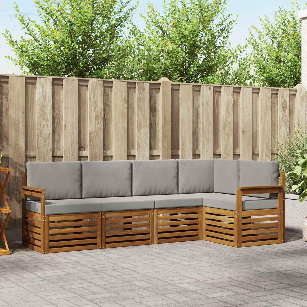 "Neues Produkt" Sofagarnituren - CLORIS - Terrassen-Sofa - 5 pcs - Natürlich und Hellgrau Massivholz Akazie - Modern Gartensofas V1923