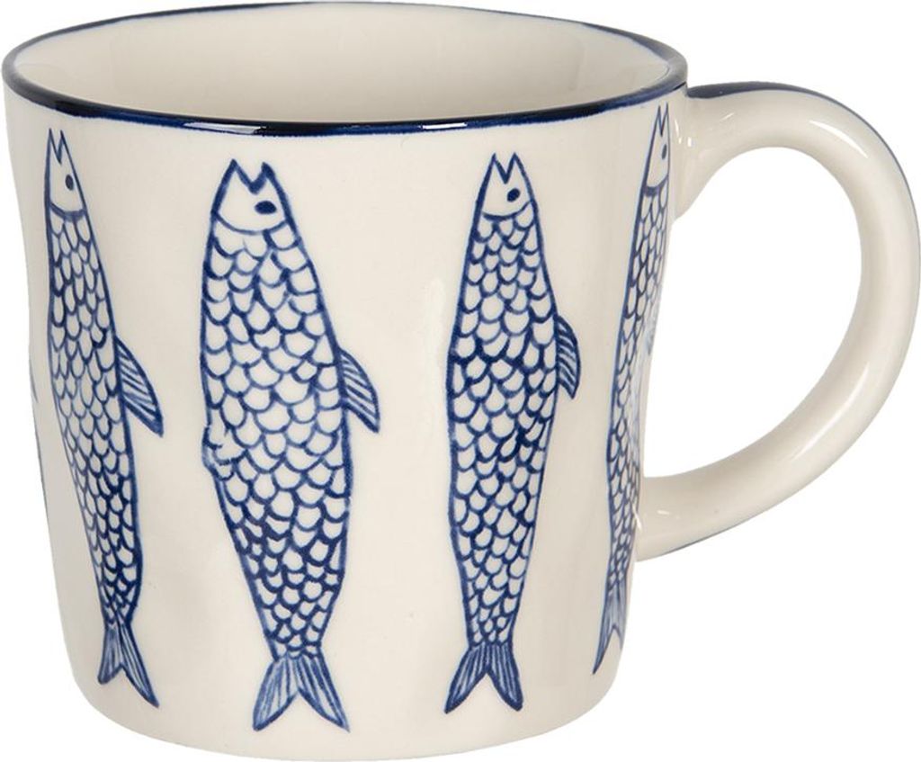 Clayre & Eef Tasse 550 ml Beige Keramik Fische Produktbild 