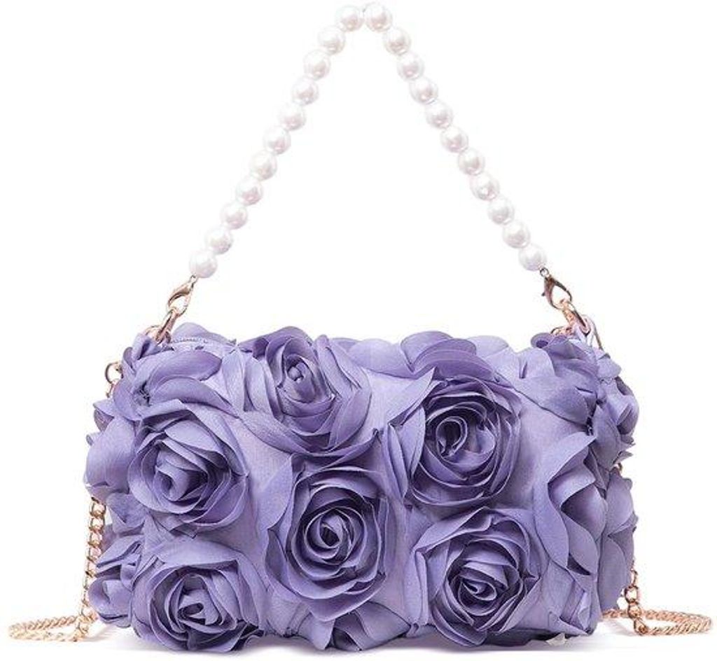 Seidene Abendtasche für Frauen mit 3D-Gartenblumen-Muster, lockigem Oberkiefer und Handfassung, perfekt für Braut, Ball und Fest.