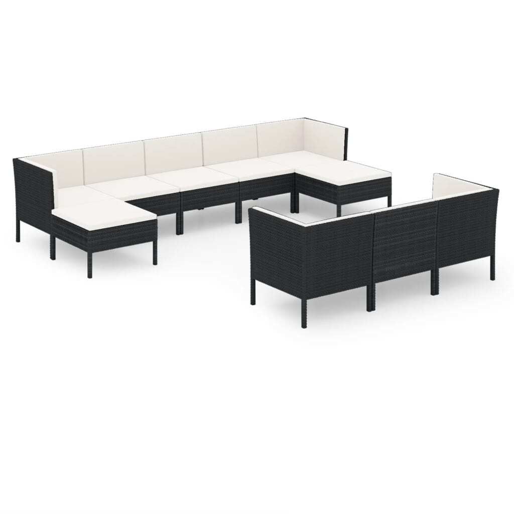 vidaXL 10-tlg. Garten-Lounge-Set mit Auflagen Poly Rattan Schwarz