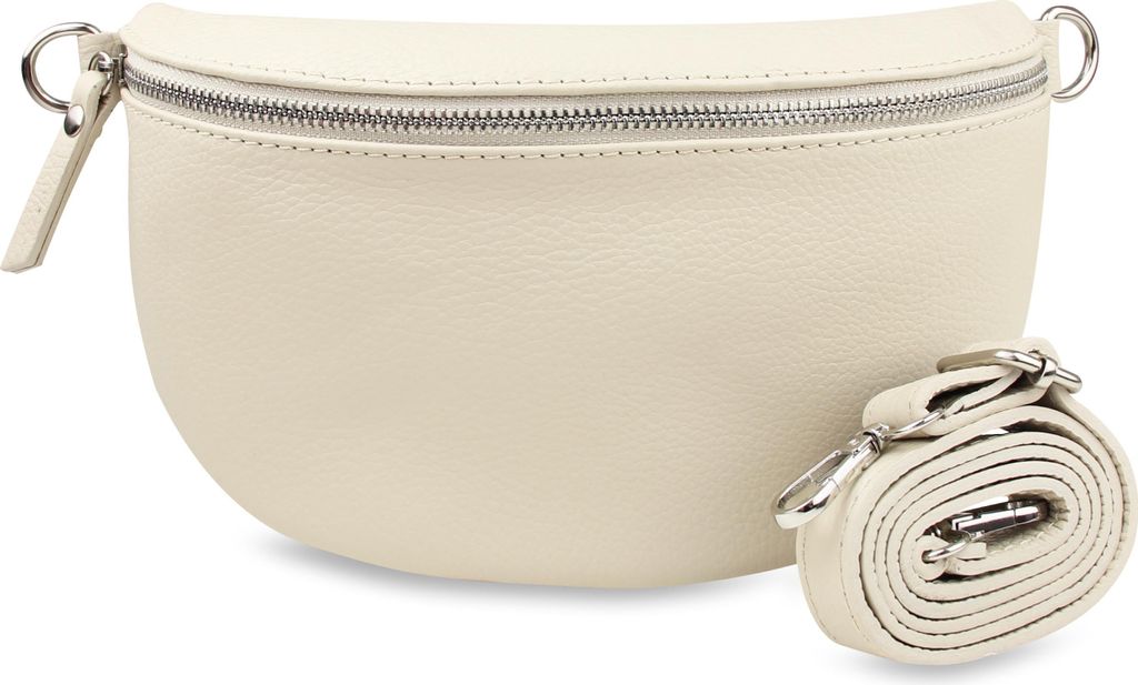 Umhängetasche Elegante Damen Umhängetasche aus italienischem Echtleder mit silbernem Verschluss Beige