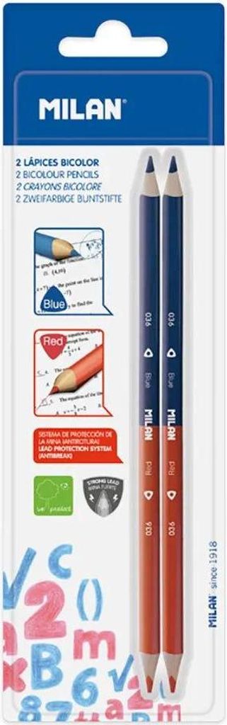 Blister 2 crayons bicolores bleu - rouge triangulaires