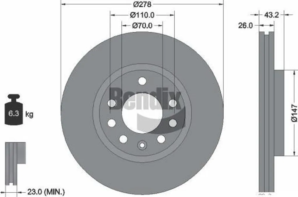 Disque de frein fonte haute densité BENDIX BDS1938 compatible Corsa D