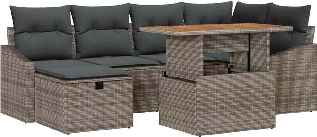Garten-Sofa-Set 7 pcs Grau Poly-Rattan