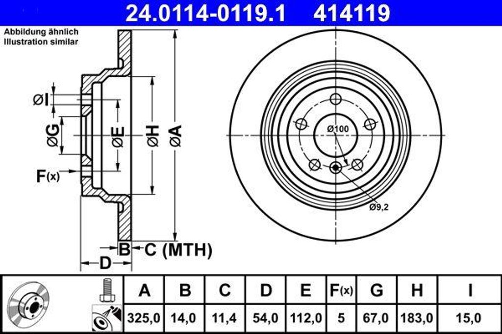 ATE 24.0114-0119.1 Bremsscheibe OE 1664230012 kompatibel mit GLE, M-Klasse