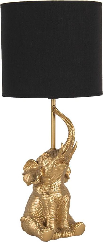 Clayre & Eef Tischlampe Elefant Ø 20x46 cm Goldfarbig Produktbild 