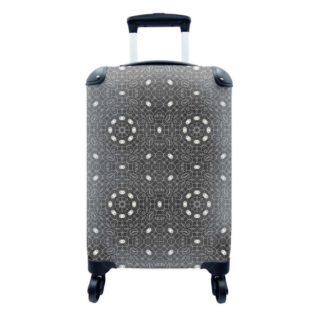 MuchoWow Koffer Handgepäck Trolley Rollkoffer Kleine Reisekoffer mit 4 Rollen - Muster - Schwarz und Weiß - Ornament - Cabin Size < 55x40x23 cm...
