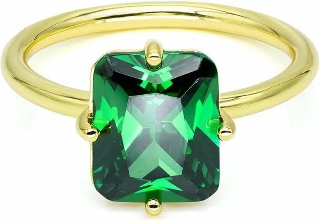 Anello Minimal New Bling 925 Oro e Verde Rettangolare Misura 58