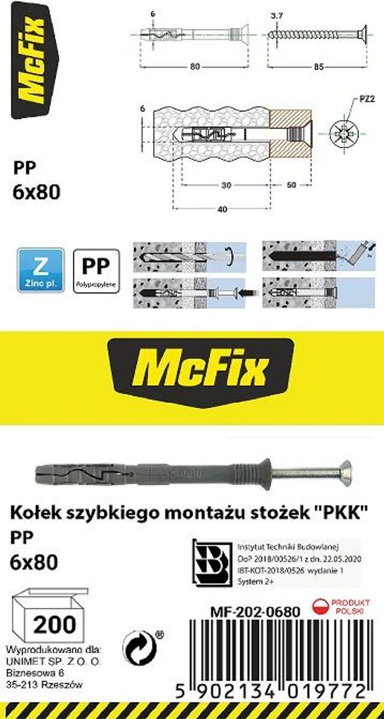 Schnellmontage-Dübel Pp Kegel 6*80Mm - 2 Sto - Mf-202-0680
