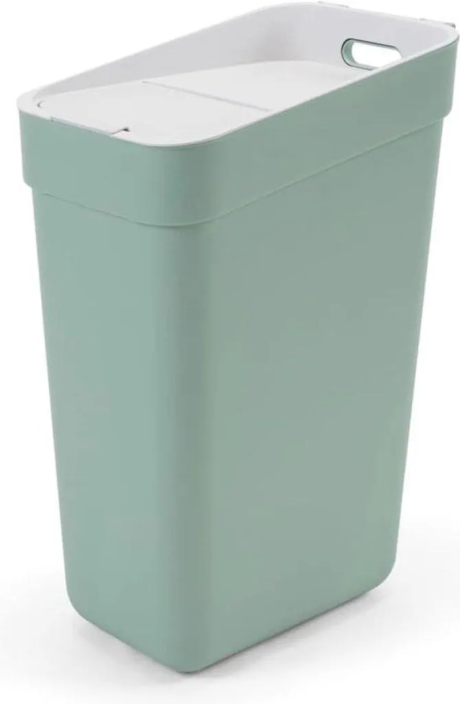 Poubelle 30 L avec couvercle bi-parti et fixation murale - Gris et Vert