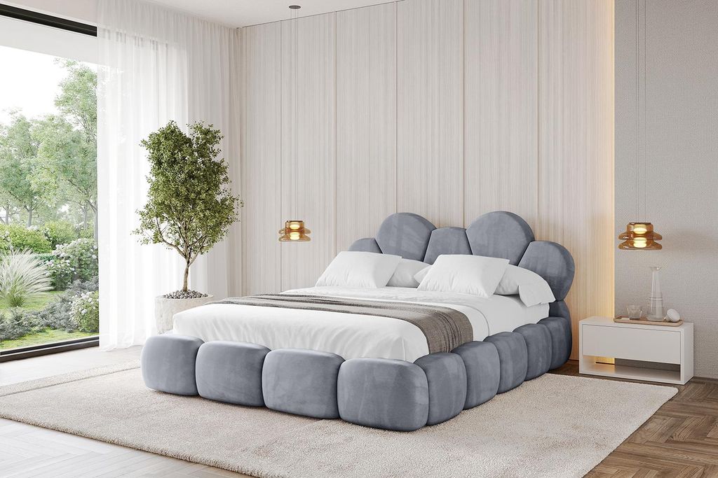 ALTDECOR Polsterbett mit Bettkasten - LANA 200x200 Grau - Bett mit Matratze H3/H4, Kopfteil, Boxbett, Doppelbett mit Stauraum