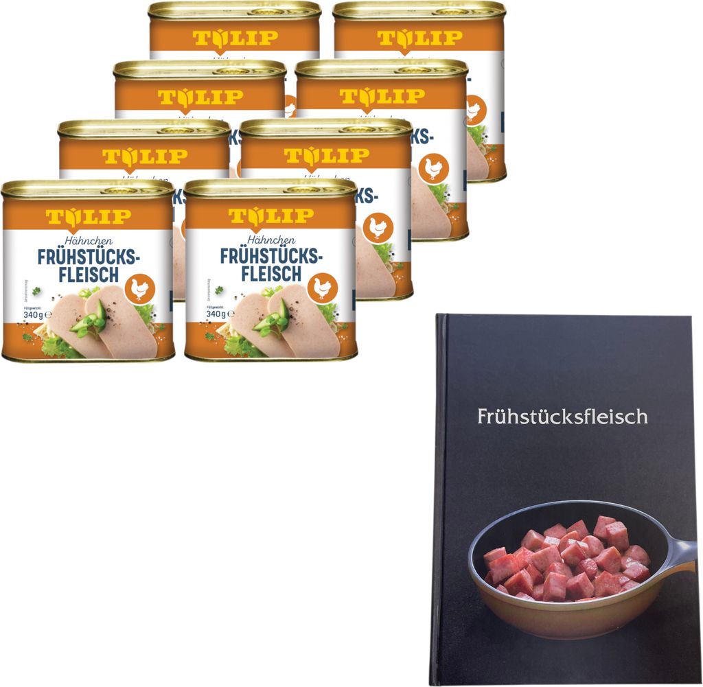 TULIP 8x Frühstücksfleisch Hähnchen 340 Gramm Dänische Delikatesse mit Kochbuch
