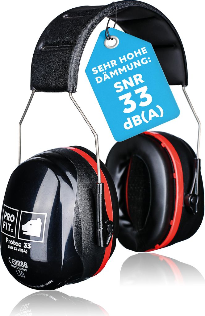 PRO FIT Protec 33 Gehörschutzkapsel – Kapselgehörschutz mit niedrigem Anpressdruck, verstellbarer Gehörschutz, Dämmwerte: SNR 33 dB(A) - Schw...