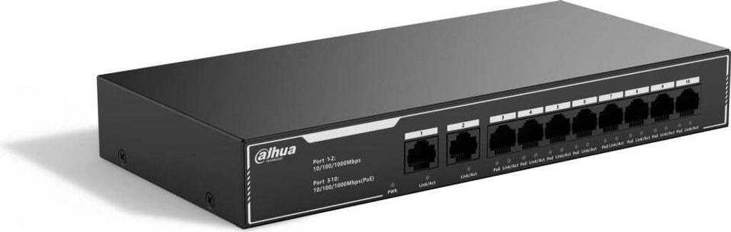 Dahua Technology PoE SG1010LP, Unmanaged, L2, Gigabit Ethernet (10/100/1000), Power over Ethernet (PoE)