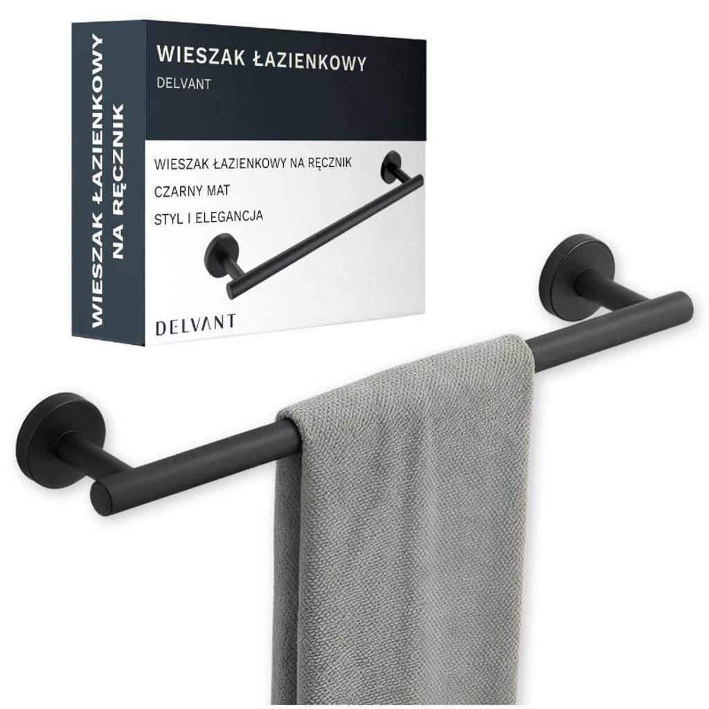 DELVANT Handtuchhalter Badezimmer, 40 cm Wandmontage, gerade Handtuchstange aus Edelstahl, Einzelhandtuchhalter modern, matt schwarz