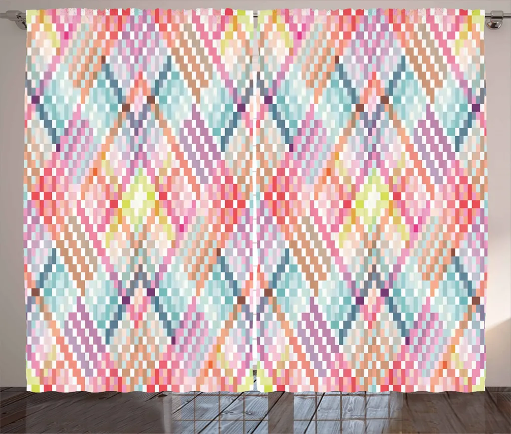 ABAKUHAUS Tenda geometrica rustica, Shapes, soggiorno Nastro universale Tende con passanti e ganci, 280 x 245 cm, multicolore