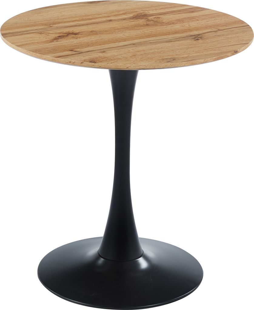 Säulentisch Holz Wildeiche-Optik Gerade Kante 80 cm Metall-Tulpenfuß STOCKHOLM
