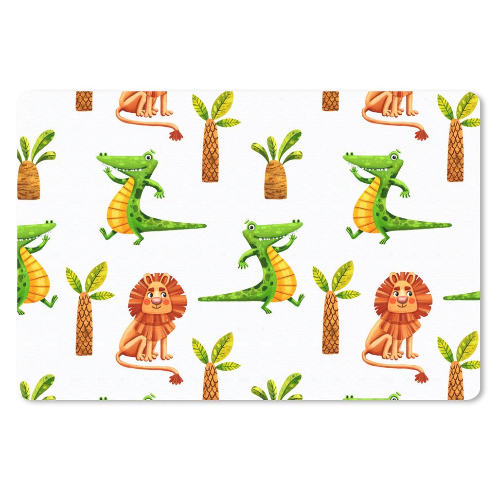 MuchoWow Schreibtischunterlage Dschungel - Löwe - Krokodil 60x40 cm - XXL Mauspad - Großes Mauspad