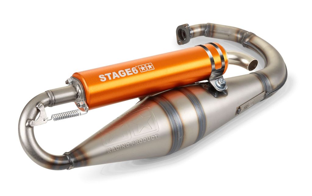 stage6 pro replica mk2 orangefarbener auspuffdämpfer, zugelassen für vertikale minarelli-motoren.