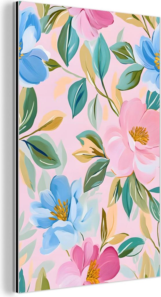 MuchoWow Wanddekoration Metall Metallbild Wandkunst 20x30 cm Blau - Rosa - Blumen MuchoWow Aluminium Gemälde - Alu Dibond Bild