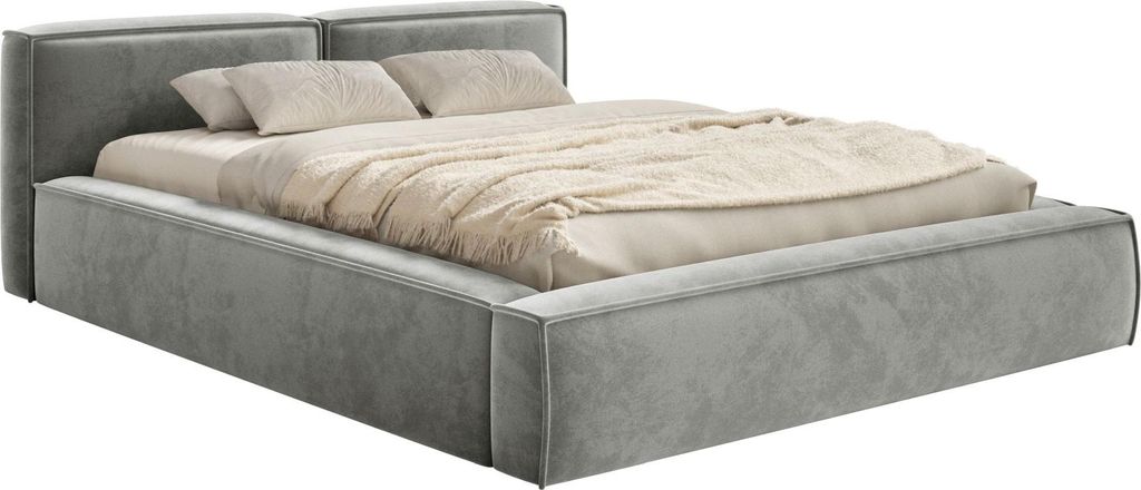 Selsey Tilves Slim – Polsterbett 200x200 mit Bettkasten und Lattenrost, Velours, grau