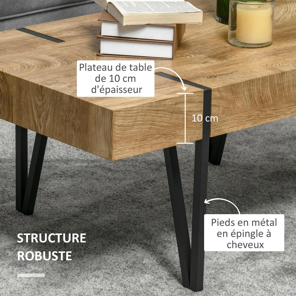 Table Basse Style Industriel en Bois et Métal Noir pour Salon Moderne