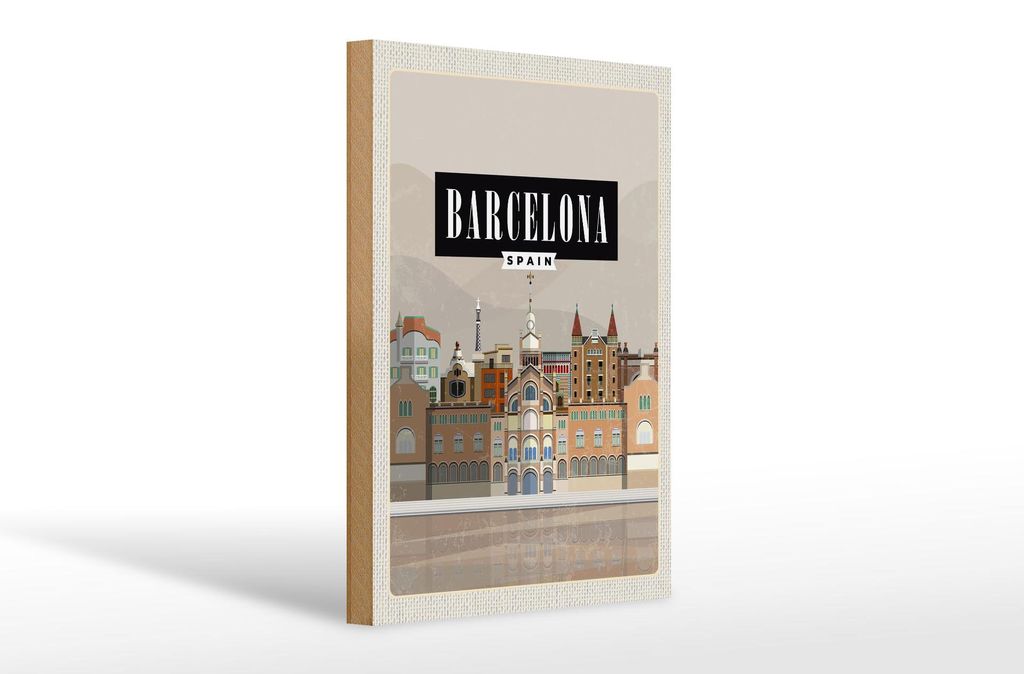 Holzschild Reise 20x30cm Barcelona Spain malerisches Bild Produktbild 