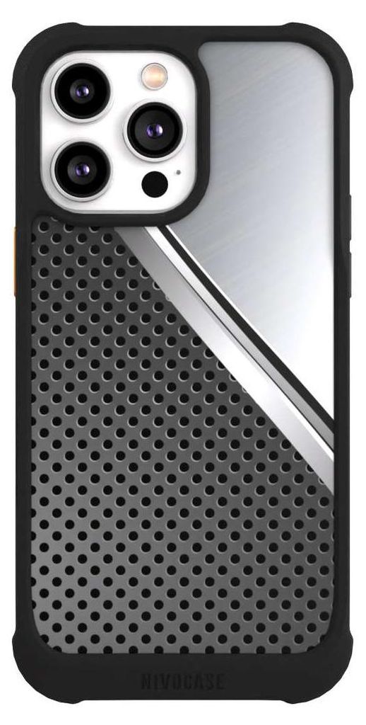 NIVOCASE Hülle für Apple iPhone 14 Pro Max Stoßfeste Handyhülle NIVOmax Case Schwarz Carbon Metall Stahl