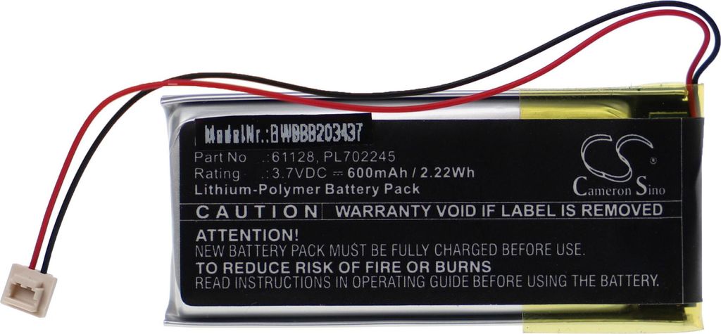 vhbw Akku Ersatz für Streamlight 61128, PL702245 für Multifunktionslampe (600 mAh, 3,7 V, Li-Polymer)